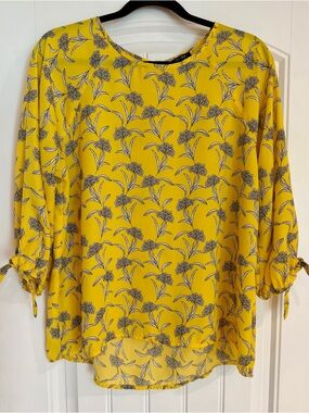 Papermoon Yellow Floral Tie-Sleeve Blouse